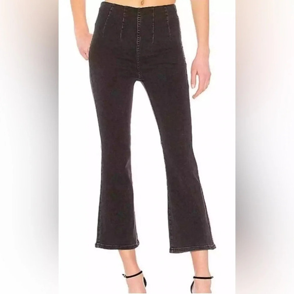 Free People high waist cropped bootcut jeans pull on black wash comfy size 28 - Picture 3 of 10